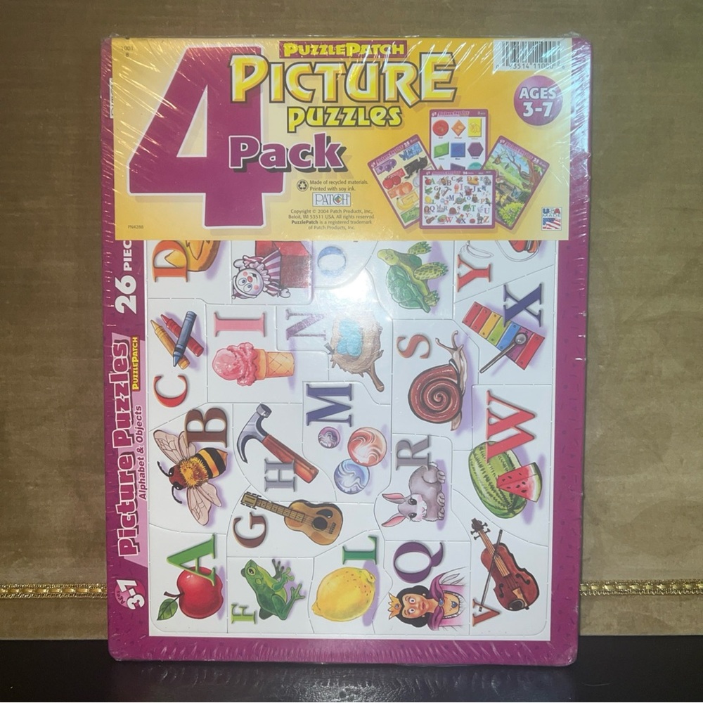 Vintage 2004 Puzzle Patch Picture Puzzles Tray Alphabet Shapes Sealed USA 4 Pack